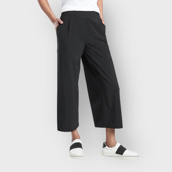 Athleta Size 2 Black Tribeca Wide Leg Crop Pants Snap Split Hem Athleisure Zip - Picture 11 of 11